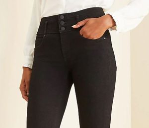 Anne Taylor high rise skinny jeans in black for women with muscular thighs and skinny waist