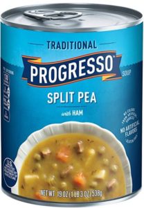 Split pea soup by Progress with ham as a healthy, high protein snack and lunch option under 300 calories