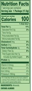 nutritional info and calories in 1-pack of Emerald travel sized almonds 100 calorie count from Amazon