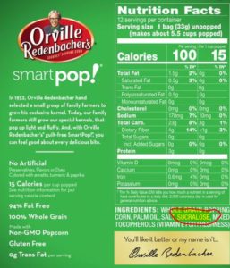 Orville popcorn nutritional information and calories with sucarolose
