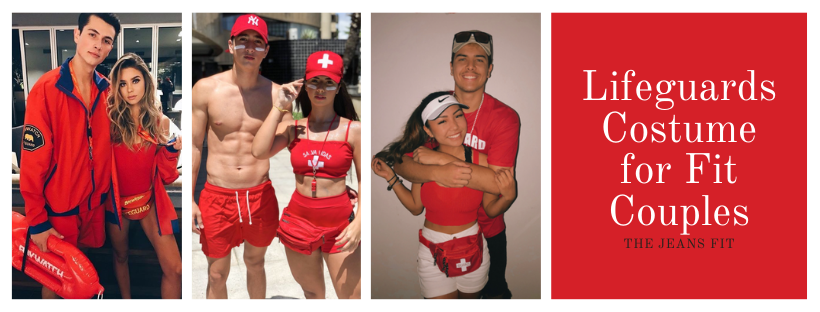 lifeguards for fit couples Halloween costume idea and Baywatch Babes Halloween costume ideas for couples that are fit in college