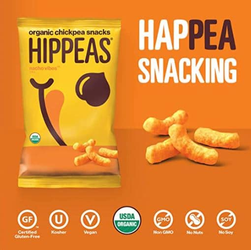 HIPPEAS are USDA Organic, Certified Gluten-Free, Vegan, Kosher, Non-GMO, with No Peanuts, Tree Nuts, or Soy chips and snack
