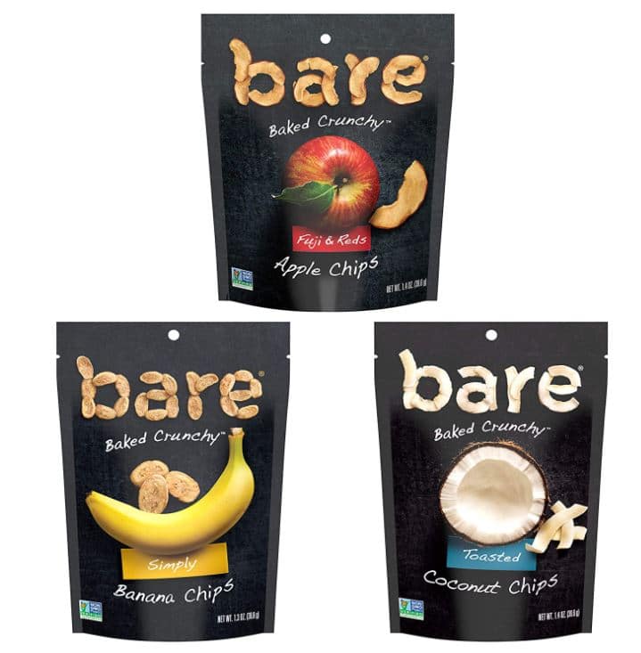 Bare Baked Crunchy Fruit Snack Pack, Gluten Free, Apples, Bananas, and Coconut Flavors as low calorie chips