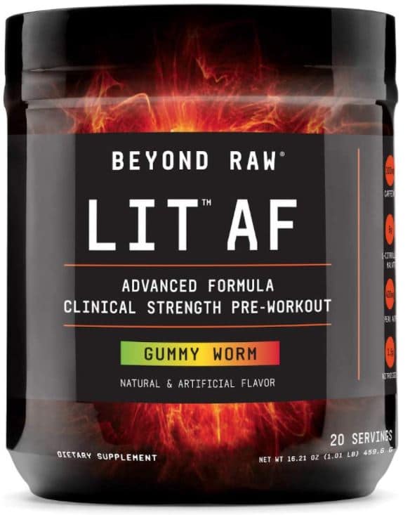 Beyond Raw LIT AF | Advanced Formula Clinical Strength Pre-Workout Powder | Contains Caffeine, L-Citruline, and Nitrosigine | Gummy Worm |