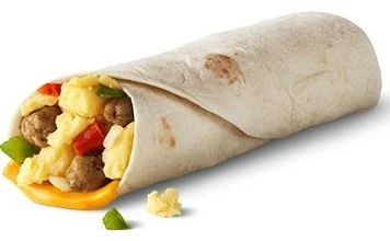 sausage burrito with 310 calories form McDonalds with egg, pork sausage, cheese, chiles, and onion